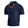 Men's Summer Casual T-shirt Button Stand-up Collar Tees Solid Color Loose Corduroy Short Sleeves Soft Skin-friendly