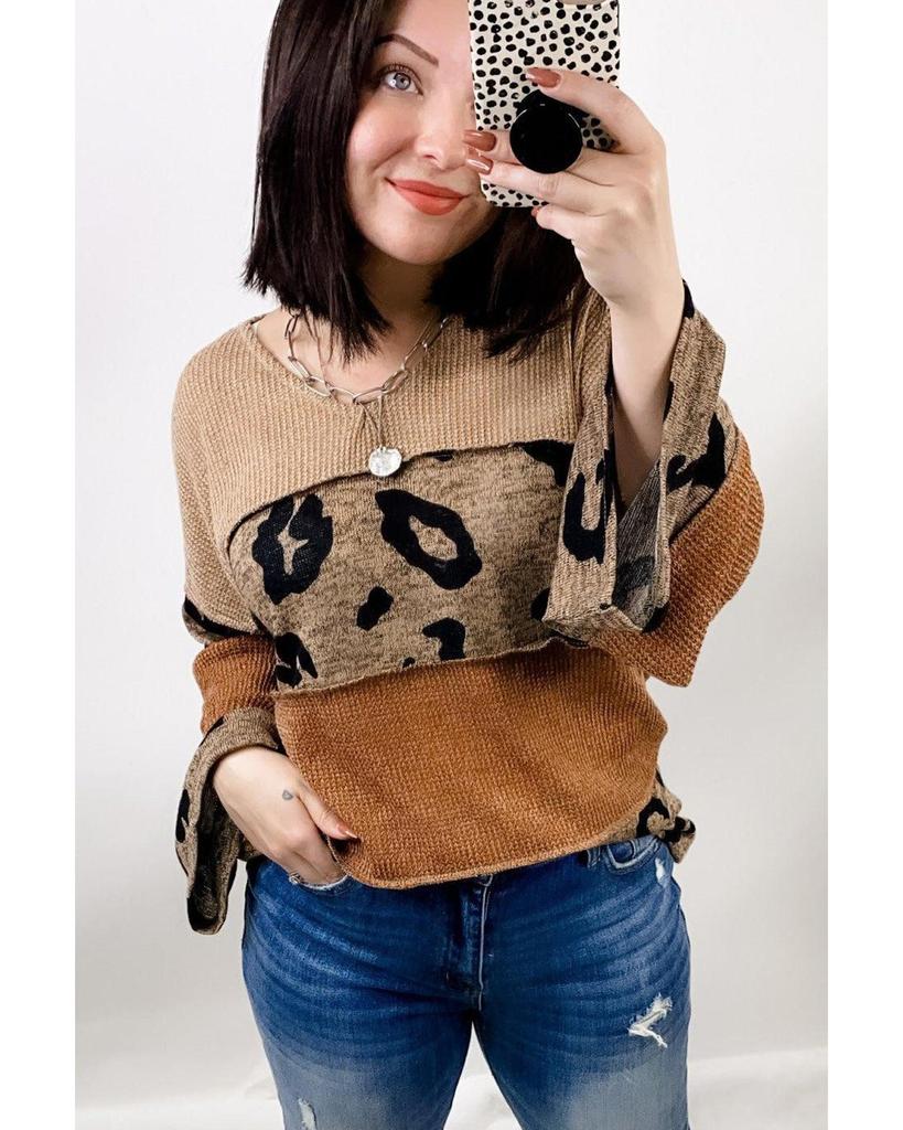 Azura Exchange Вязаный топ в стиле пэчворк с леопардовым принтом Colorblock