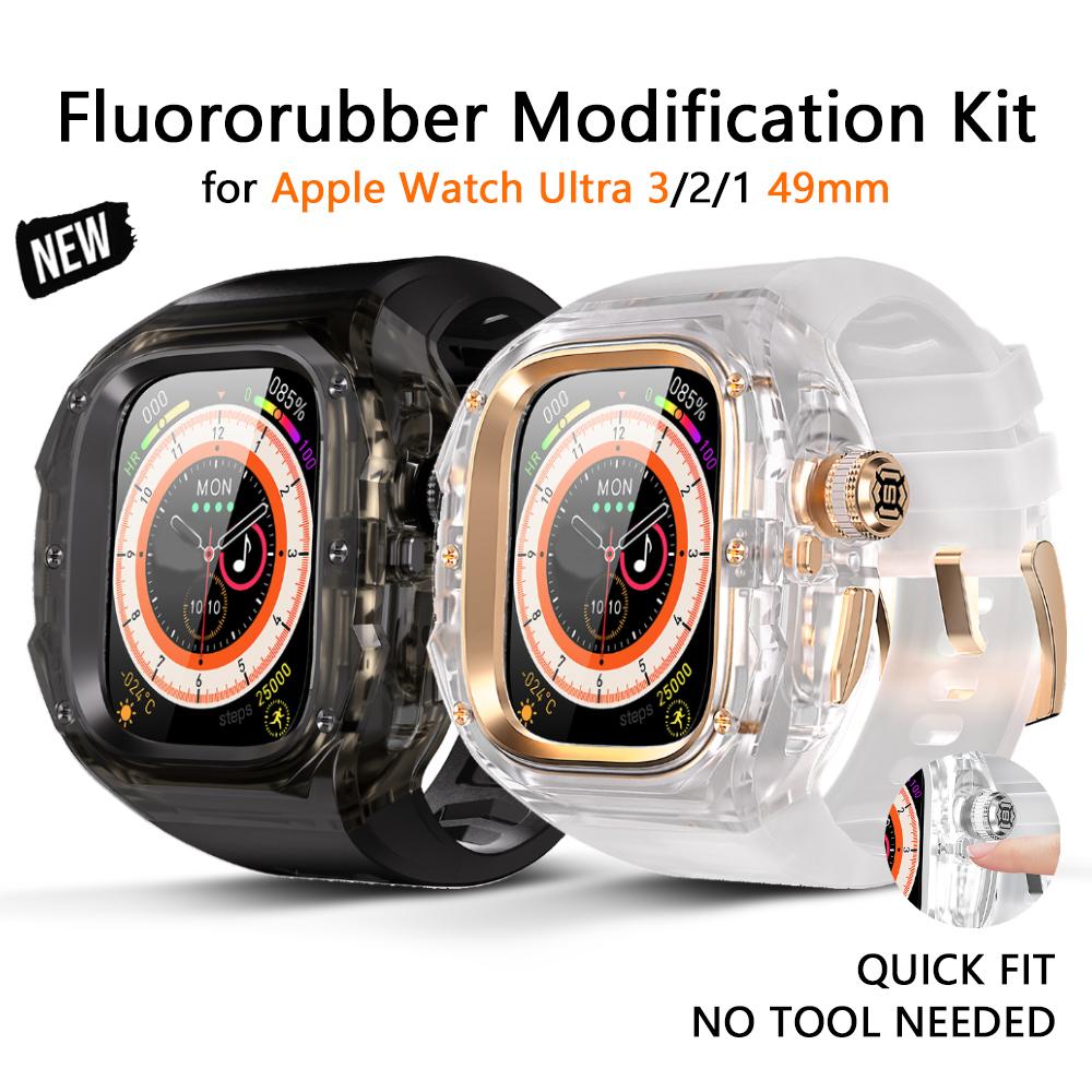 Комплект для модификации из резины для Apple Watch Ultra 3 49 мм Роскосный прозрачный корпус Ремешок для Iwatch Ultra2 1 49 мм Фторкаучуковый комплект для модификации