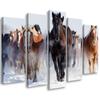 Five Piece Picture Canvas Print Horses At a Gallop Winter