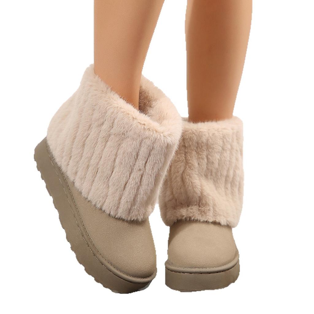 Внешняя торговля 2025 осень и зима новые модные европейские и американские большие размеры бархатные утепленные средней длины женские сноубутсы