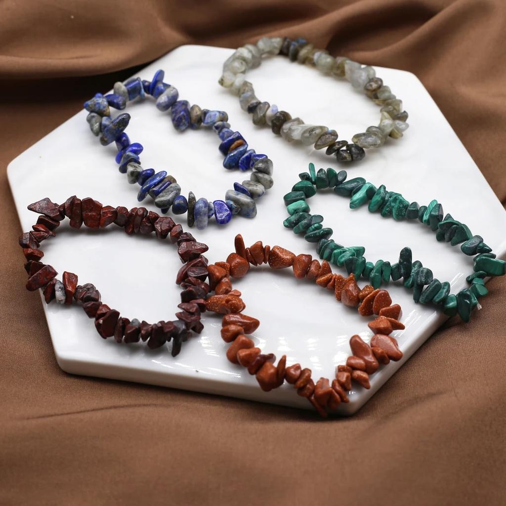 1pc 18cm Natural Stone Elastic Cord Bracelet Crystal Agate Amethyst Tiger Eye Quartz Crushed Stone Men Women Jewelry Accessories