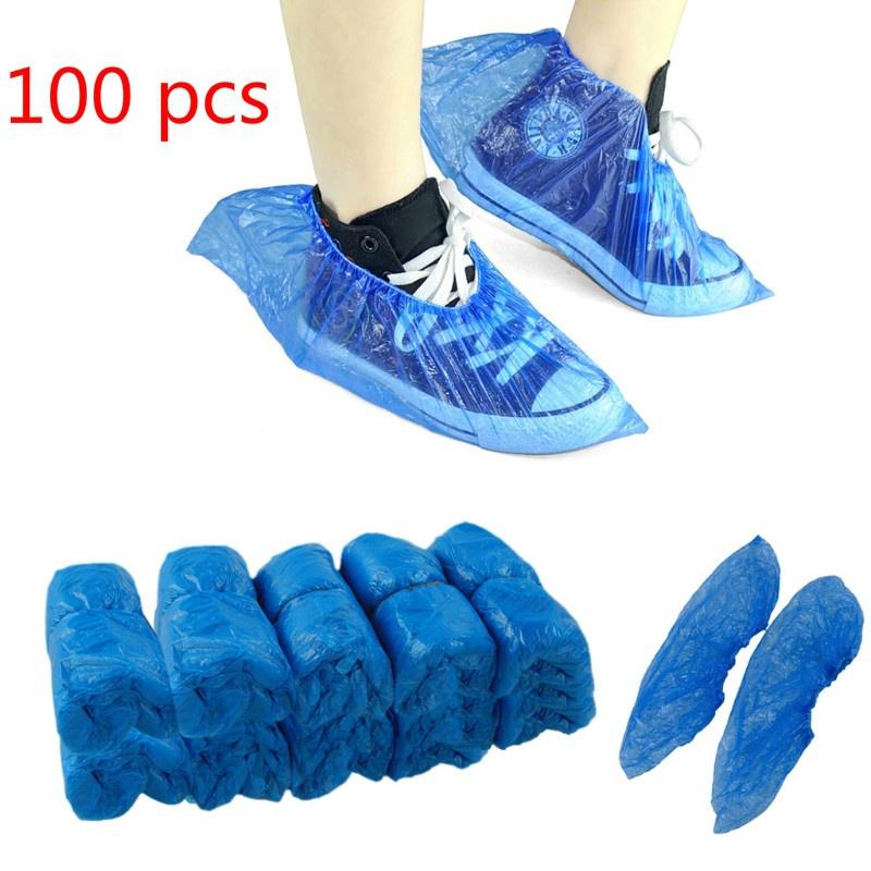 100PCS Medical Waterproof Boot Covers Plastic Disposable Shoe Covers Overshoes