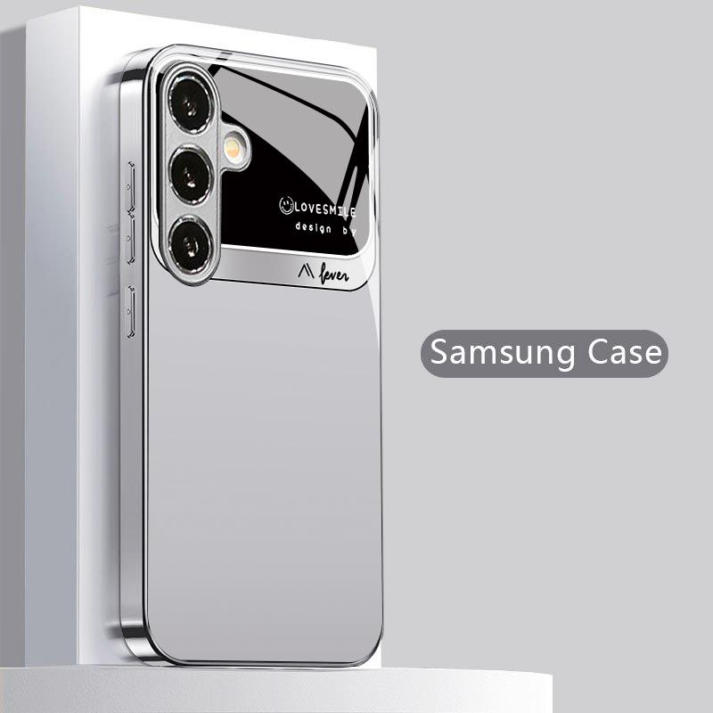 Серебристая Рамка Светло-серый Узор 2D Чехол для Телефона для Samsung S26 S25 S24 S23 S22 S21 S20 A56 A36 A16 Гальванизированное Стекло Защитный
