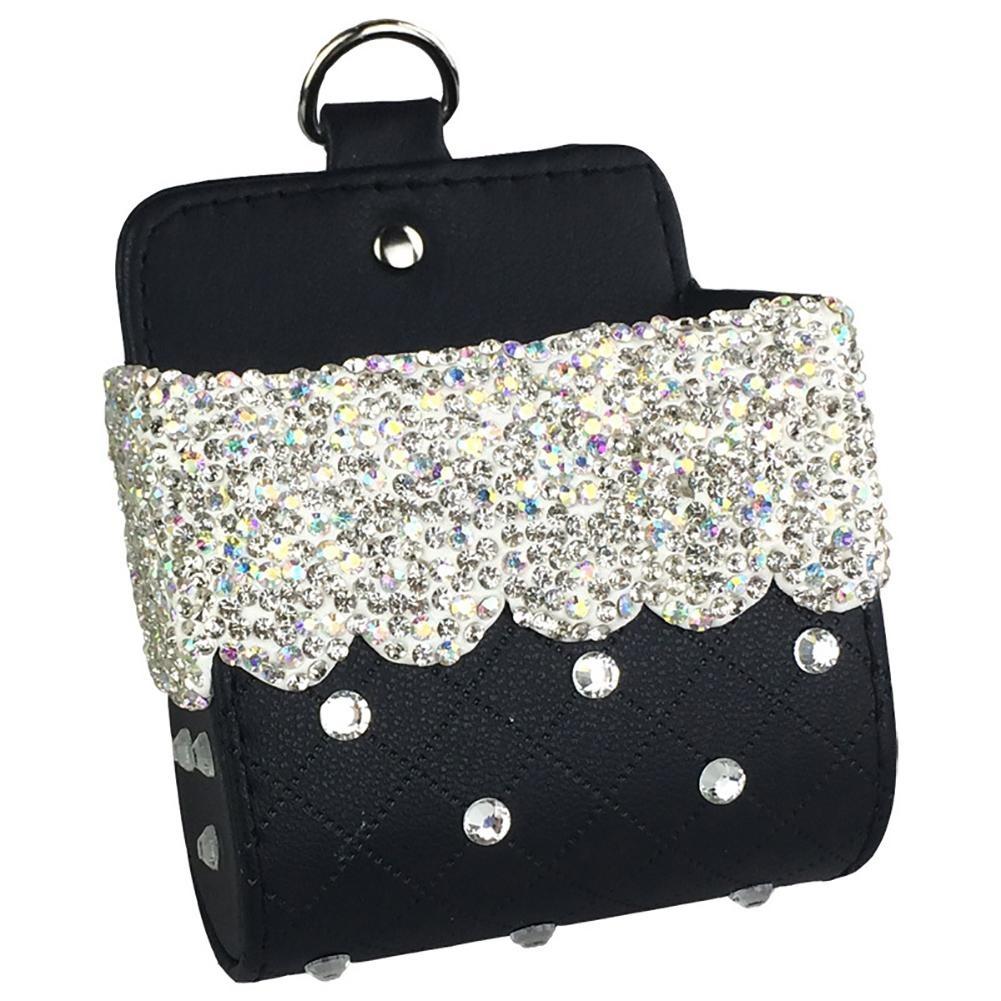 Bling Crystal Rhinestone Car Air Vent Pocket Bag Storage Box Organizer Universal Leather Car Mobile Phone Glasses Holder