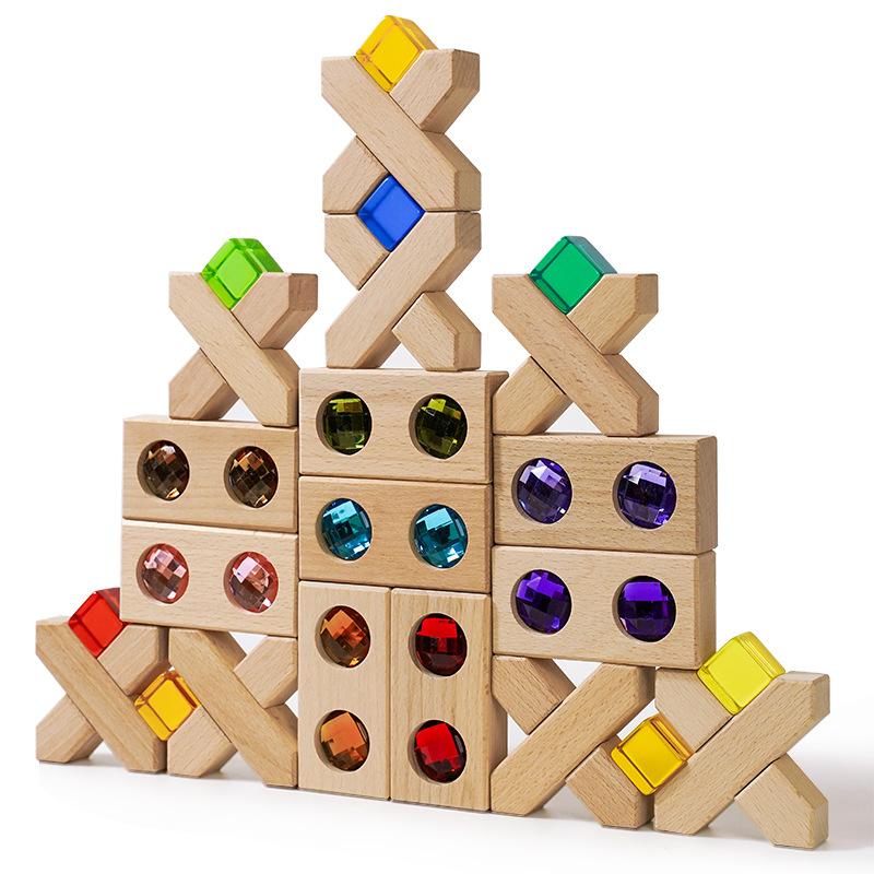 Acrylic crystal gemstone building block rainbow square high transmittance cube children's educational sensory kindergarten toy