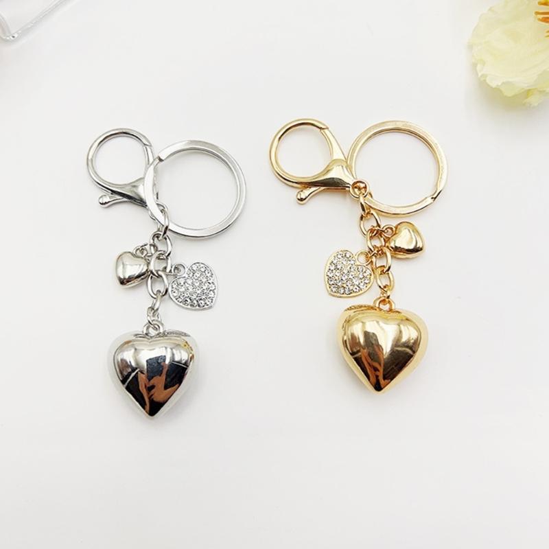 Sweet Cool Wind Big and Small Peach Heart Keychain Y2k Niche Diamonds Love Bag Pendant Decoration Accessories for Women