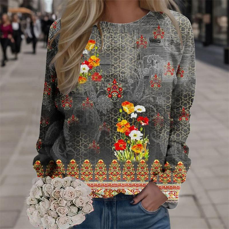 Зимние 3D-принты Красочные цветочные толстовки Модная уличная одежда Пуловеры Женские винтажные Y2k Унисекс Смешная одежда Топы для девочек