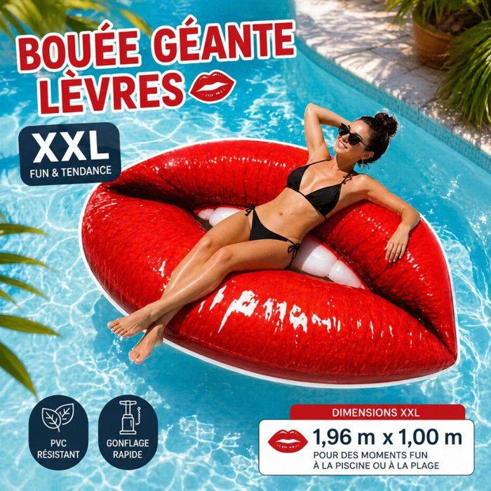 Bouée géante - FERRY JOUETS - Bouée géante lèvres XXL - Rouge - 1,96 x 1,00 m - PVC résistant