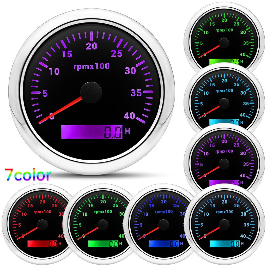 3000/4000/6000/7000/8000 RPM 85mm Tachometer with 7 Color Backlight for 1-10 Cylinder Petrol Diesel Car Boat Tacho Gauge
