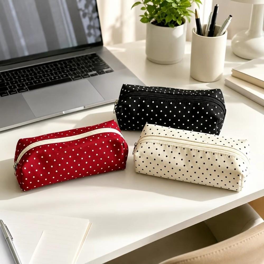 Canvas Pen Bag Desktop Storage Pencil Pouch Makeup Cosmetic Storage Polka Dot Pencil Case Kids