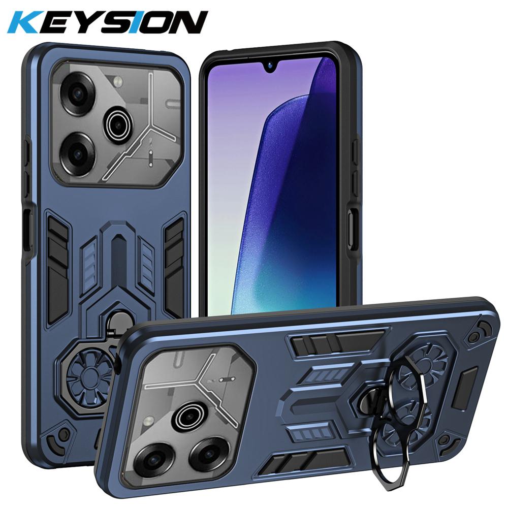 KEYSION Shockproof Armor Case for TECNO POVA 6 6 Pro 5G Soft Silicone+PC Metal Ring Stand Phone Back Cover for TECNO Pova 6 Pro