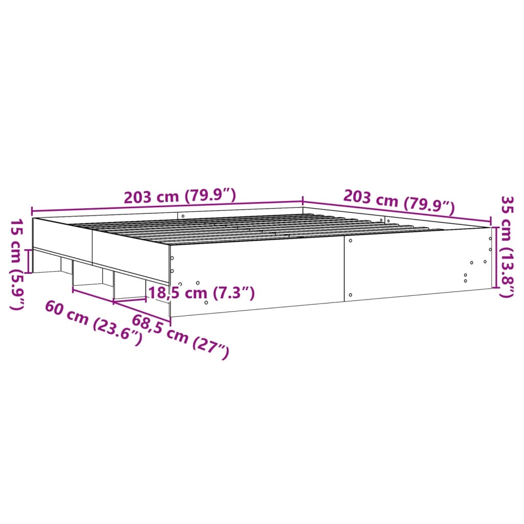 Bed Frame without Mattress Smoked Oak Finish 200 x 200 cm Wood Based Material