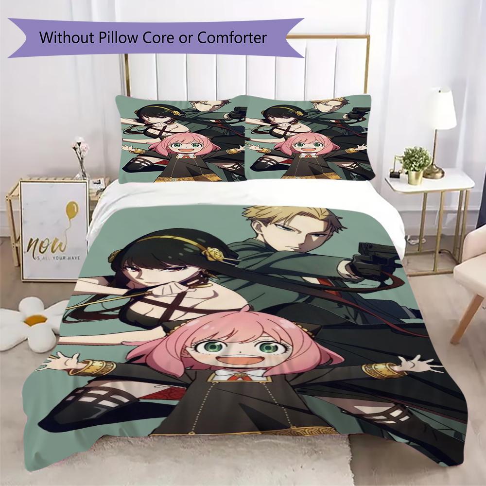SPY×FAMILY Pattern Bedding uilt Set uilt Cover Pillowcase Home Decoration Birthday Gift (1 * duvet cover + 2 * pillowcase without core)