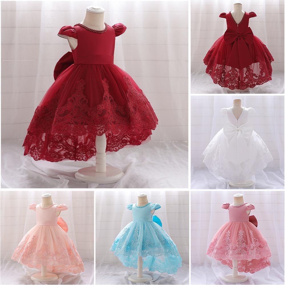 "Girls Bow Princess Dress with Flying Sleeves, Tutu Skirt, and Tail - Stylish Flower Girl Wedding Dress"