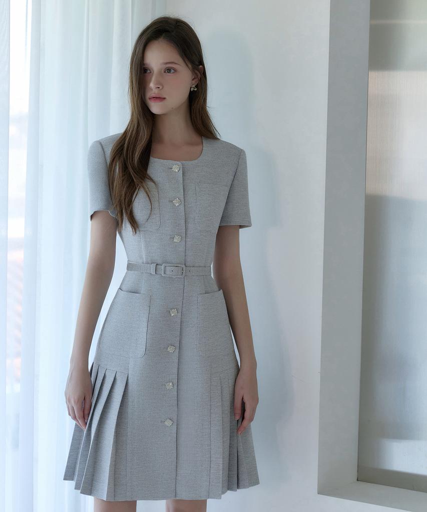 Julie And Kara 26Hs Love By You Ella Pleats Summer Tweed Dress Heathered Black Wedding Guest Look Ceremony Look