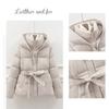 Women’s Short Hooded Windproof Thicken Warm Winter Jacket With Belt