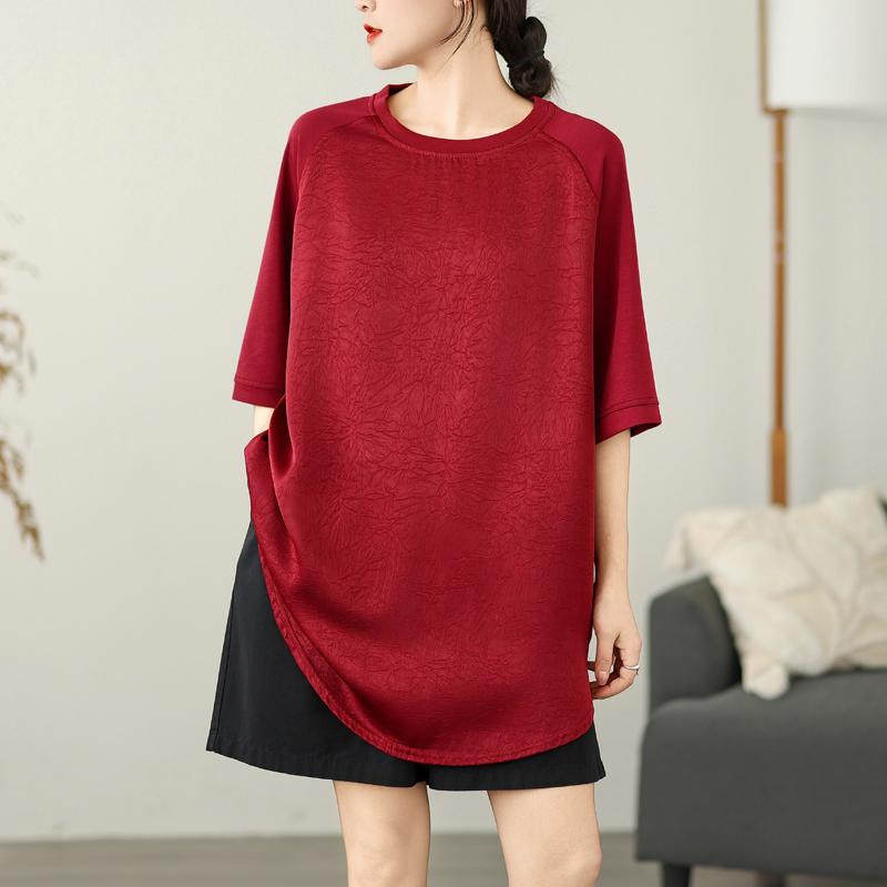 Dimanaf 2025 Новые летние футболки больших размеров для женщин с круглым вырезом и коротким рукавом из хлопка, свободные топы, футболки макси