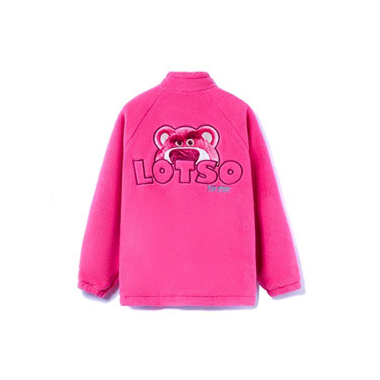 Li-Ning X Disney Toy Story Strawberry Bear Series Warm Embroidered Fleece Jacket With Windproof Stand Collar Unisex Jackets Rose-Purple AFDRA16-1