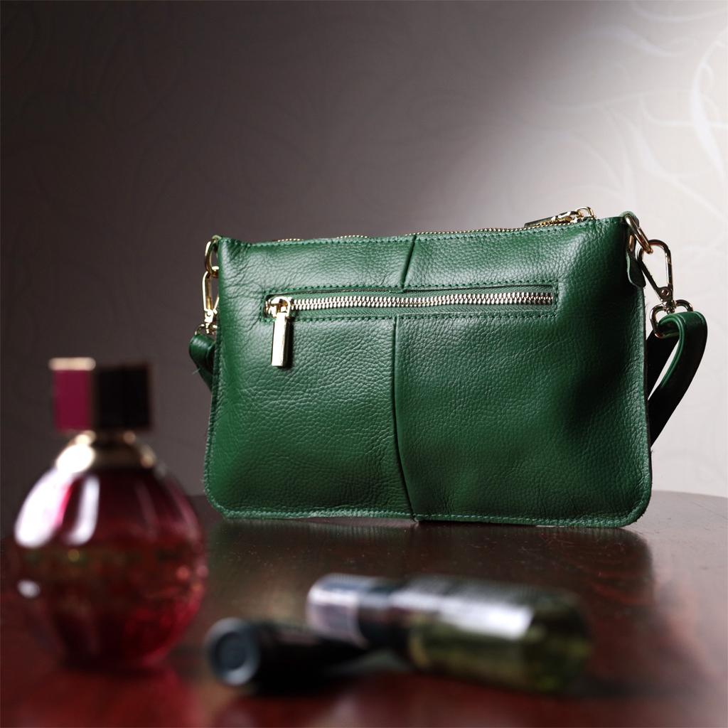 Original Women's Clutch Bag with Two Straps Made of Genuine Leather Vintage 22647 Green