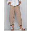 Women's Cotton Linen Wide Leg Pants High Waist Cropped Lounge Pants Pocket Trousers