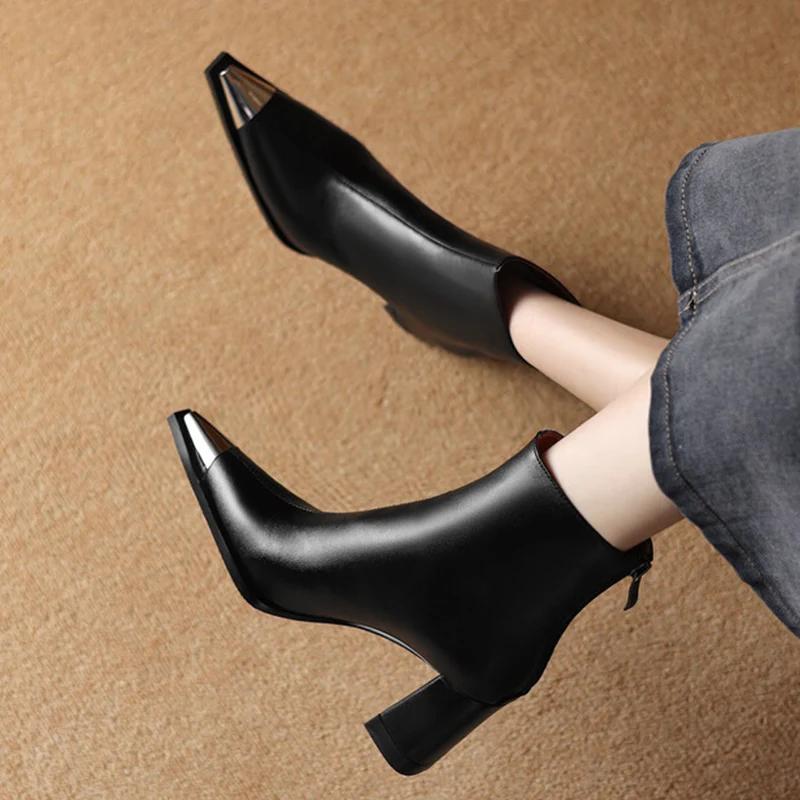Массивные женские ботильоны с острым носком, сексуальные туфли на высоком каблуке из кожи 2025 года, модные зимние новые туфли-лодочки-гладиаторы Botas De Mujer