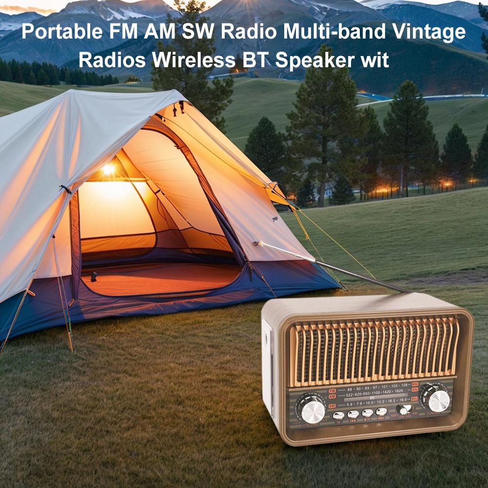 Портативное FM AM SW радио с BT-динамиком, светодиодным фонариком, винтажное радио для дома, спальни, гостиной, кухни