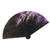 Kimono Scented Folding Fan with Black Dyed Medium Carving and Weeping Cherry Blossom Design [Stylish Iroha] Women's