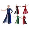 Kids Girls Dance Competition Dress: Color Block Patchwork Side Split Mesh with Shiny Rhinestones & Back Invisible Zipper for Lyrical Performance