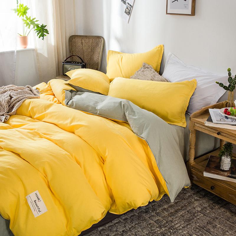 Ins стиль, сплошной цвет, хлопковая простыня из четырех предметов, пододеяльник, кровать из чистого хлопка, двойное одеяло, комплект из трех предметов