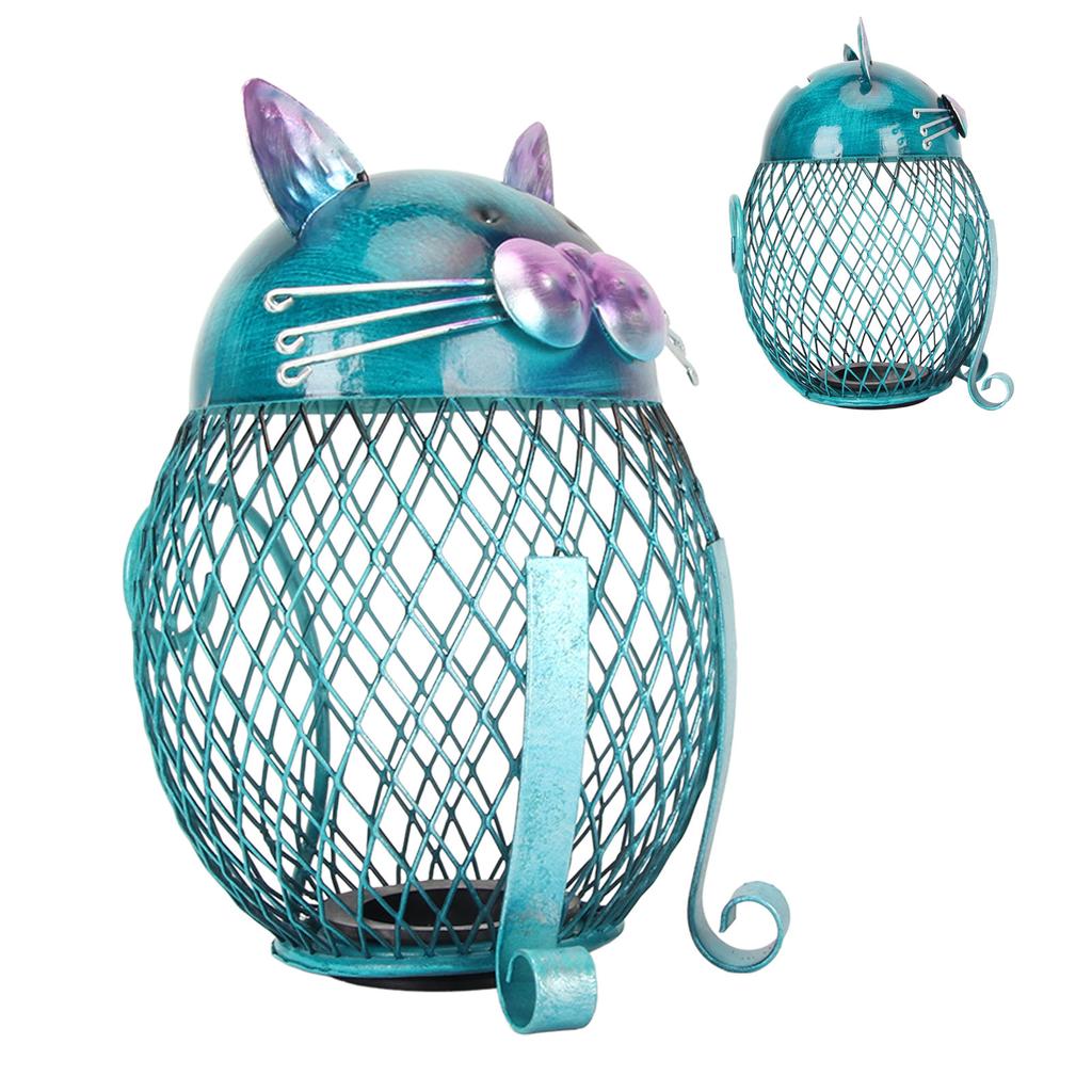 Metal Cat Coin Piggy Bank for Adults Visible Handcrafted Cute Animal Money Bank with Bottom Cover Fo