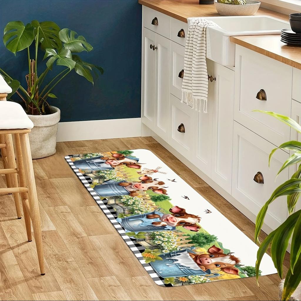 1 шт. акварельная ферма милая корова с принтом подсолнечника кухонный коврик мягкий утолщенный кухонный коврик водонепроницаемый нескользящий маслостойкий напольный коврик бегун