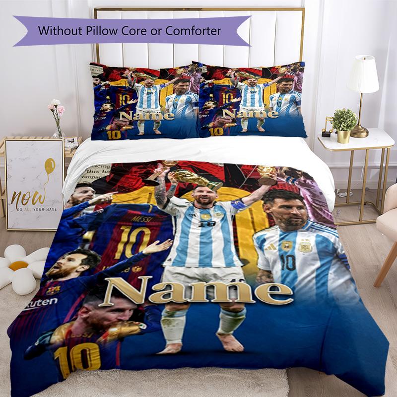 Messi Soccer World Cup Champion Personalized Name Bedding Set,Soft Touch Bed Linen for Kids Bedroom Decor,Perfect Holiday Gift,Machine Washable Duvet