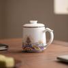 Suet Jade Ceramic Teacup Personal Office Mug with Lid Dehua White Porcelain Water Cup Household Cup