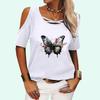 Women Fashion Off Shoulder T-shirt Ladies Summer Printed Short Sleeve Top Fashion Round Neck Tee Shirt Pullover Loose T-shirt