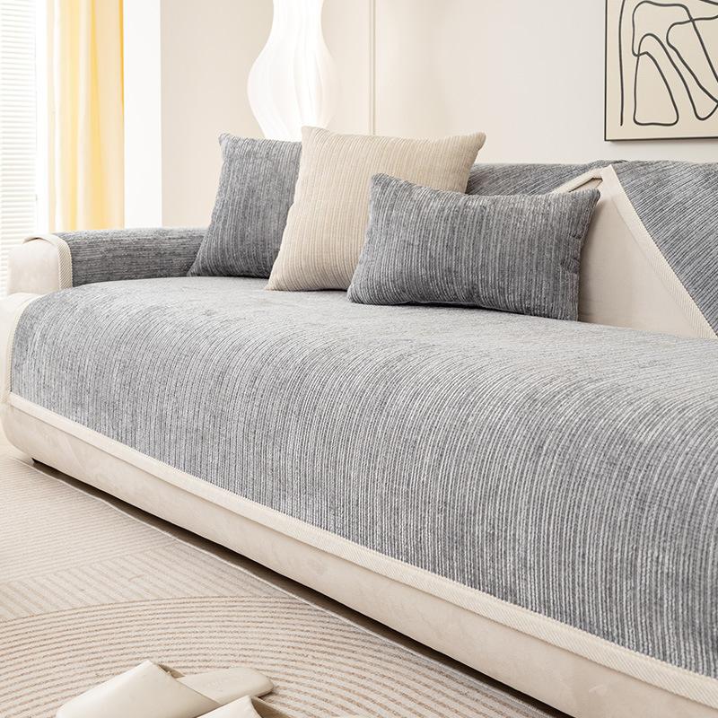 Simplicity Striped Chenille Anti-scratch Couch Cover Solid Color Four Seasons Universal Sofa Cover Living Room Non-slip Sofa Mat