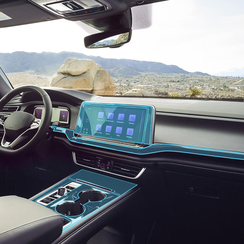 Предварительно вырезанная внутренняя пленка из ТПУ для VW Volkswagen ATLAS 2026 2026 Защитная прозрачная пленка PPF для панели коробки передач и приборной панели автомобиля