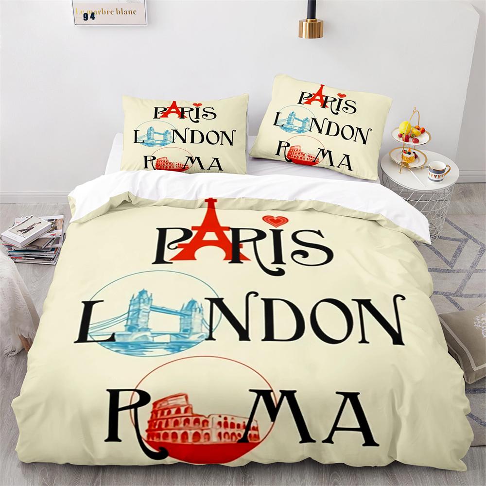 Paris Eiffel Tower Themed Duvet Cover Set City Landscape Sky Cloud Comforter Cover Home Decor Romantic Bedspread Cover King Size