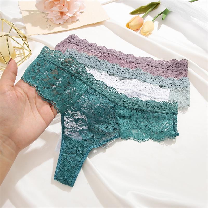 FINETOO Women Lace Thongs S-XL G-string Low Waist T-Back Panties Ladies Bikini Underwear Lingerie
