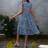 Women's Summer Floral Midi Dress Ruffle Cap Sleeve V Neck Swing Dress Casual Flowy A Line Boho Vacation Dress