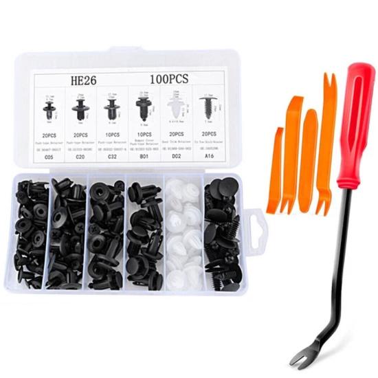 105pcs Car Retainer Auto Fasteners Push Trim Plastic Clips Pin Rivet Bumper Kit