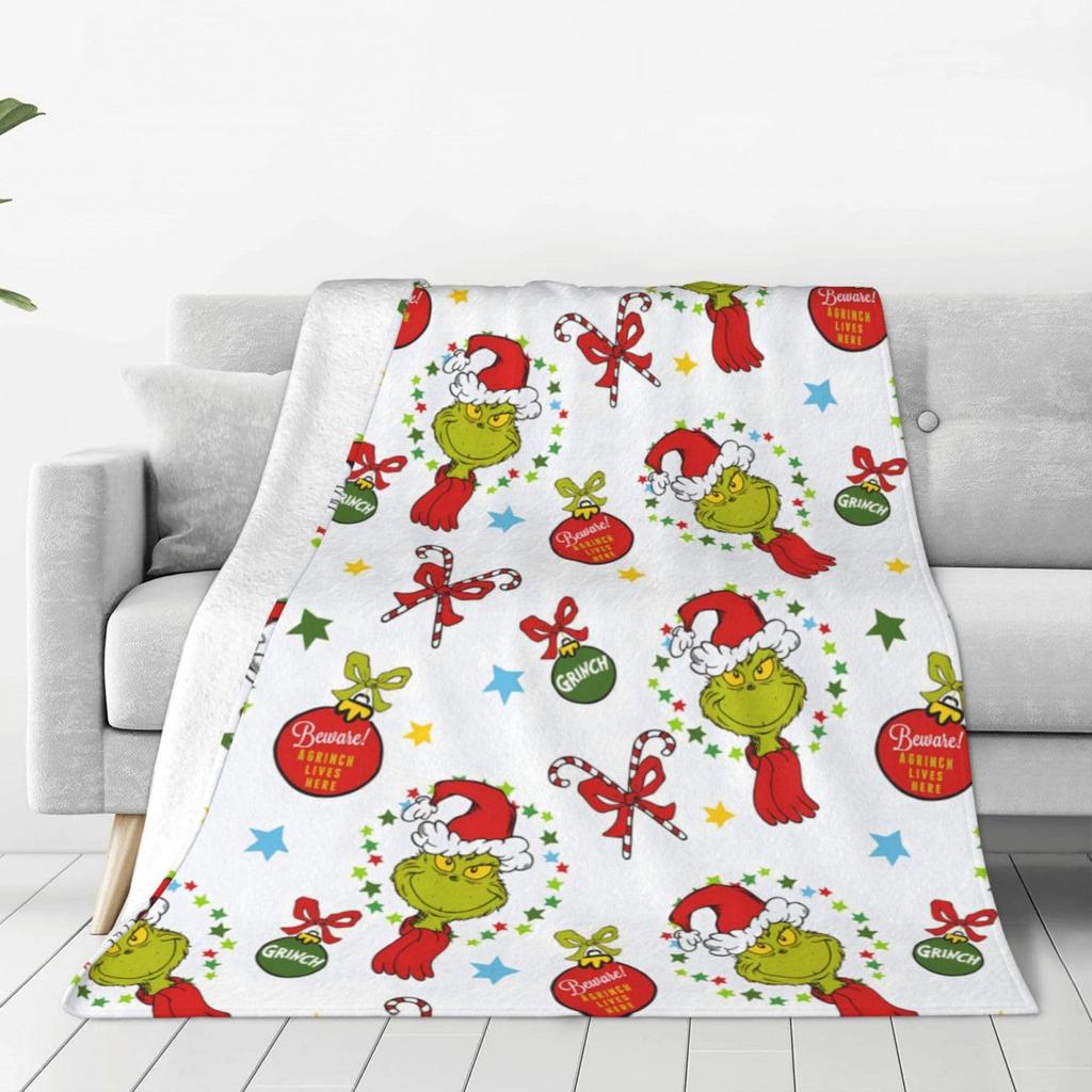 Christmas Cartoon Green Devil Blanket Christmas Decoration Flannel Blanket Digital Print Blanket