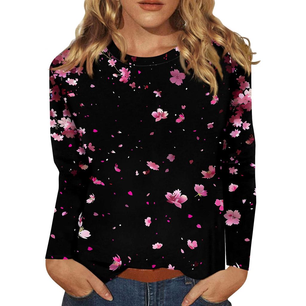 Женский модный повседневный пуловер с круглым вырезом и длинным рукавом с цветочным принтом