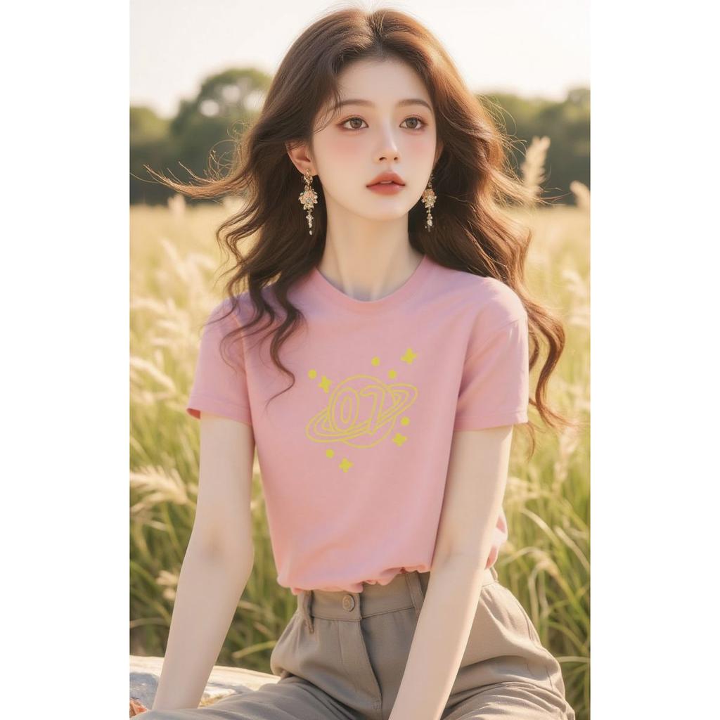 Design inspired printed short sleeved T-shirt for women's summer 2025 new round neck, small and slimming, simple and trendy top