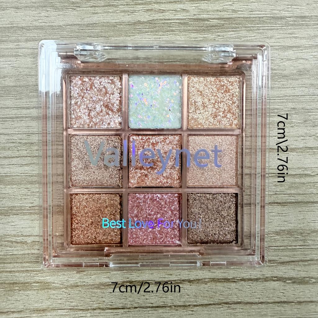 Палетка мерцающих теней для век 9 цветов | Сквалан растительного происхождения, Система смешанных цветов, Матовый и металлический финиш - Универсальная для повседневного и праздничного макияжа