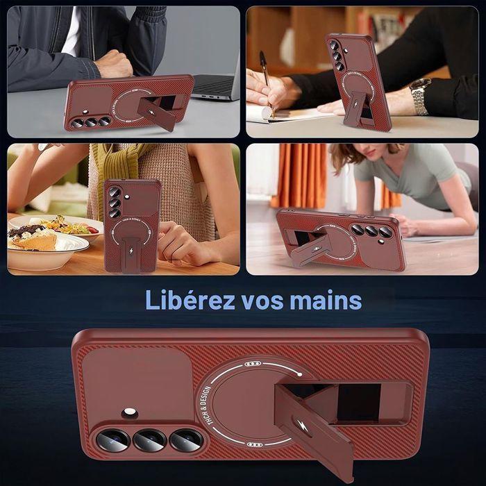 Coque + 2 Verres Trempés pour Samsung Galaxy S25 Ultra, avec Cercle Magnétique et Support Rouge