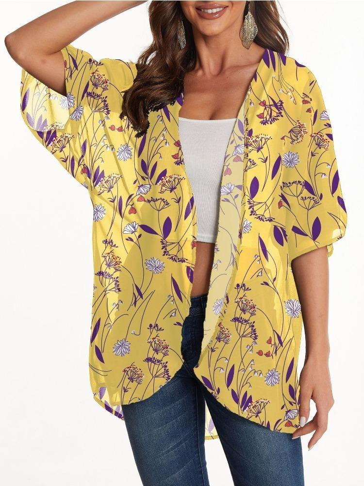 Women Printed Chiffon Sunscreen Cover Cardigan Top