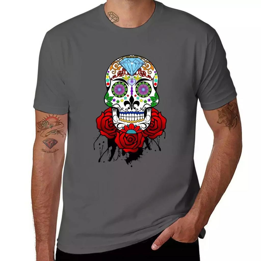 Sugar Skull and Roses T-Shirt aesthetic clothes blacks plain white t shirts men