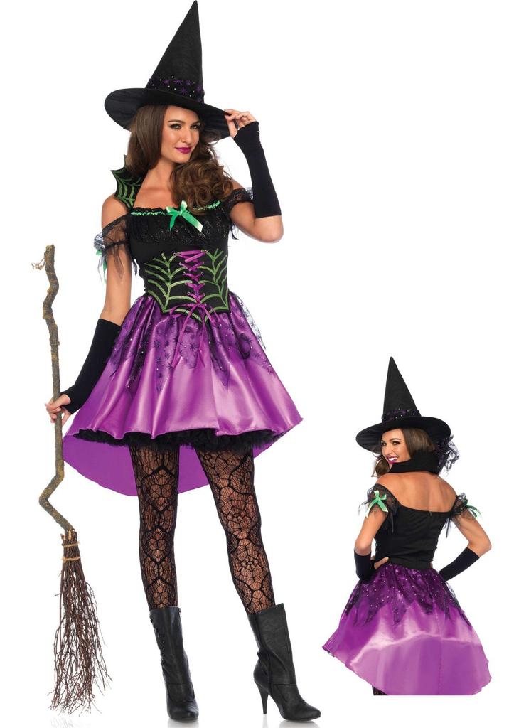 LEG AVENUE Spiderweb Witch Collar Dress and Hat Set Size L Costume, Multi-Purpose, Women's