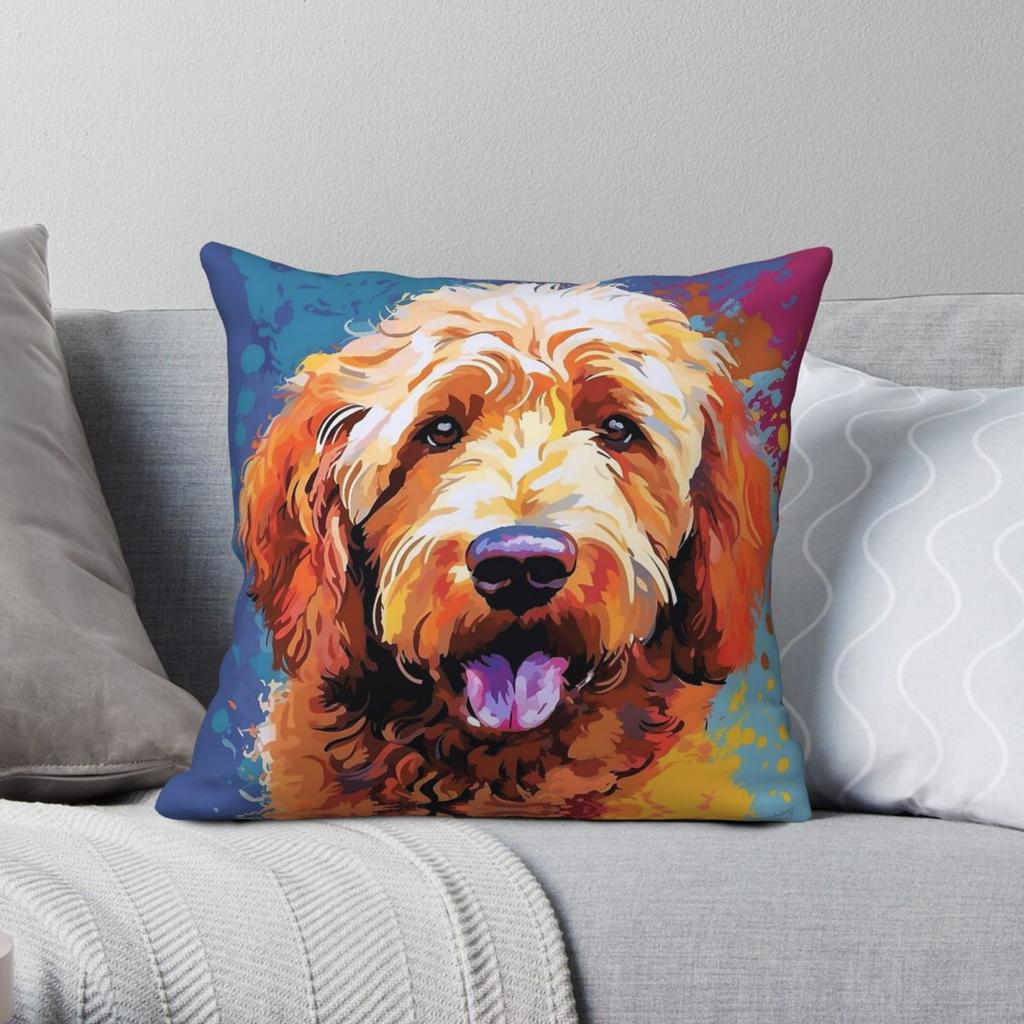 Golden Doodle Pop Art Square Pillowcase Polyester Linen Velvet Creative Zip Decorative Room Cushion Cover Wholesale